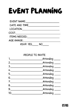 Event Planning Printables