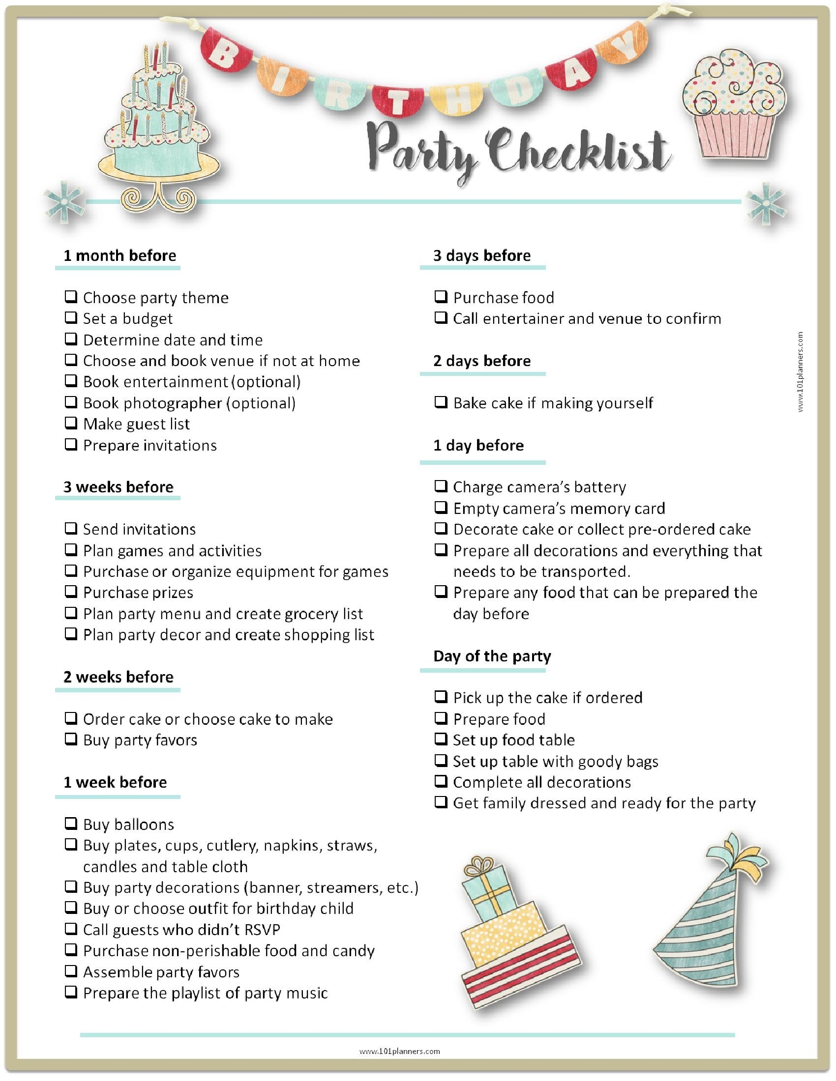 First Birthday Party Checklist Printable Birthday Cards To Make