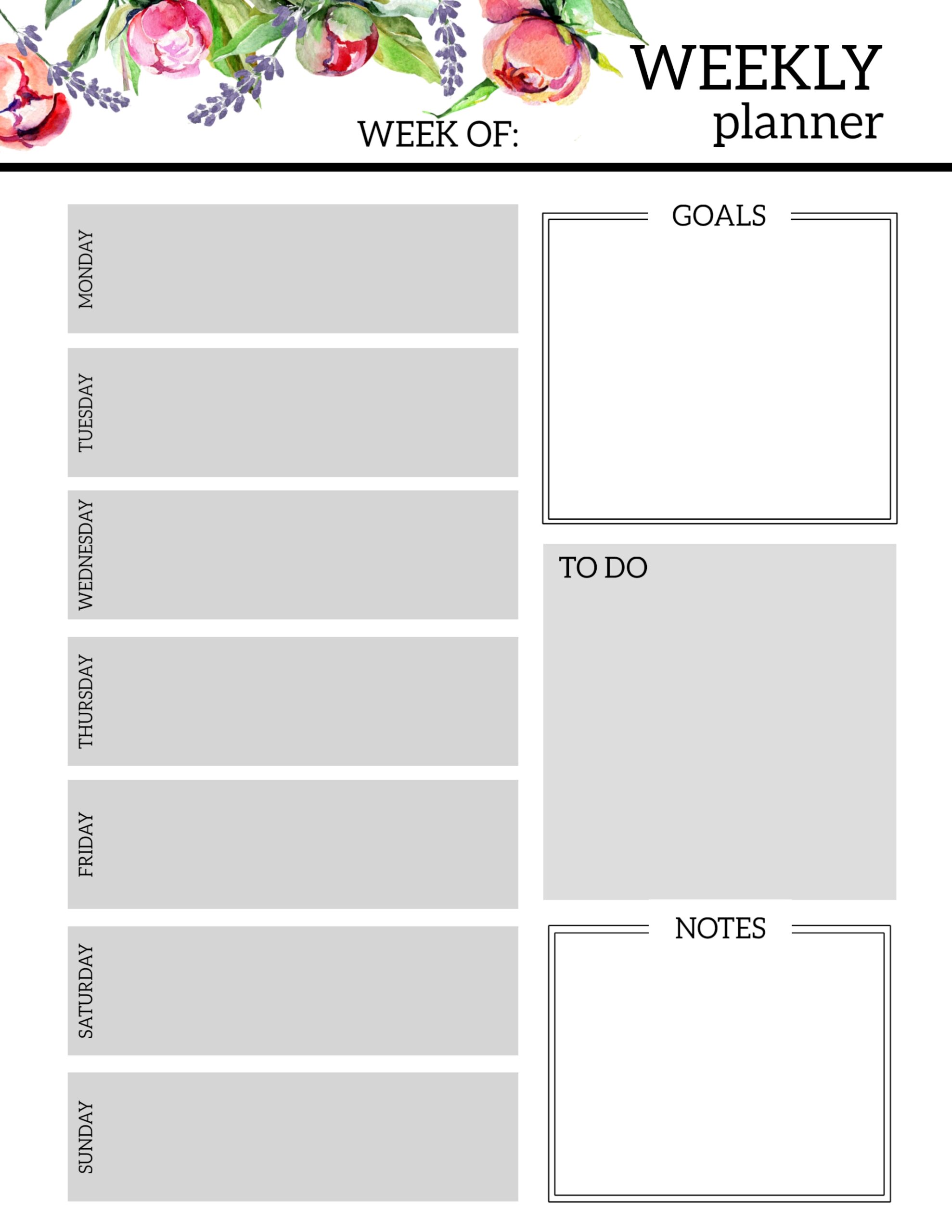 Floral Free Printable Weekly Planner Template Paper Trail Design