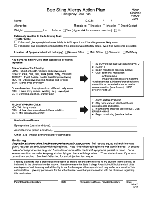 Food Allergy Action Plan Fill Online Printable Fillable Blank 