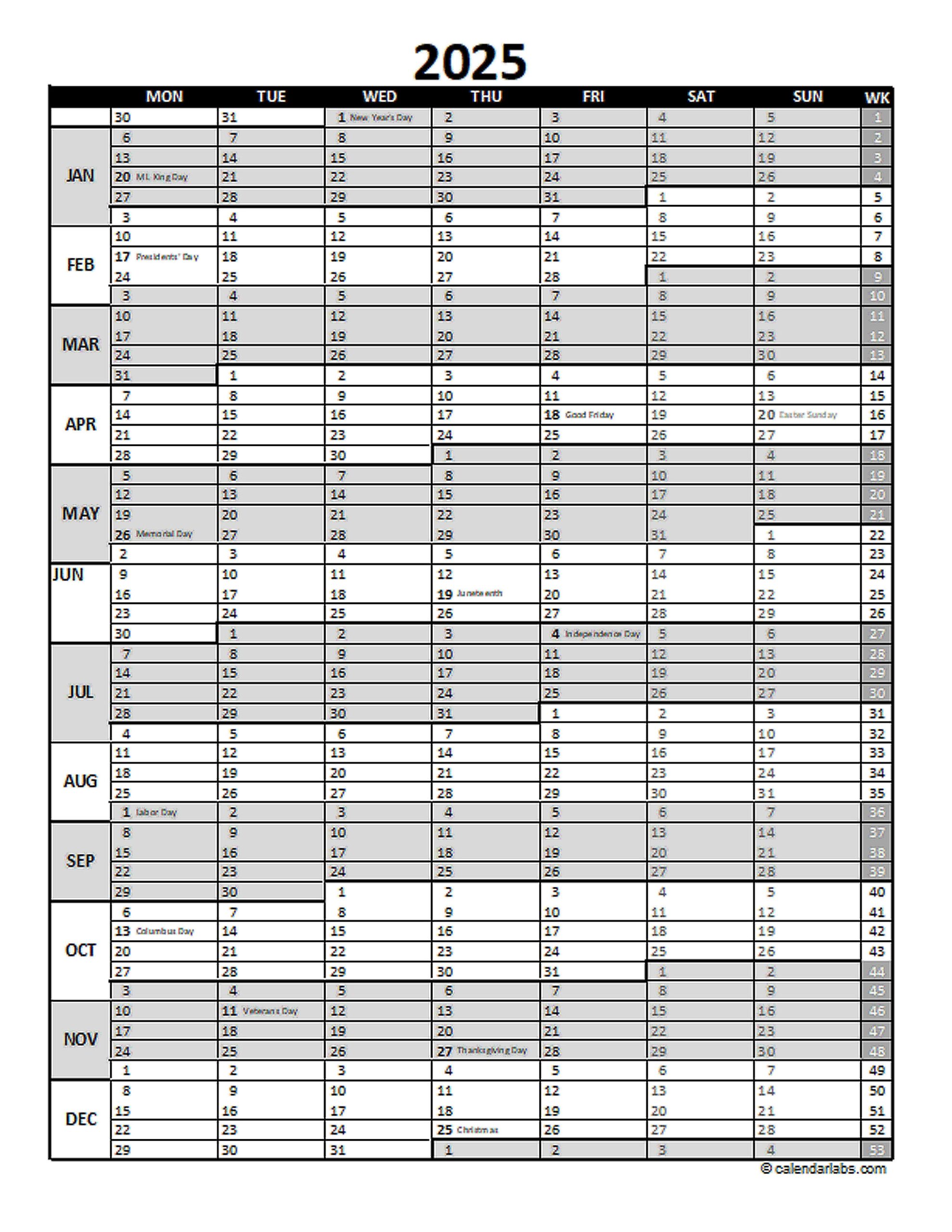 Free 2025 Excel Calendar For Project Planning Free Printable Templates