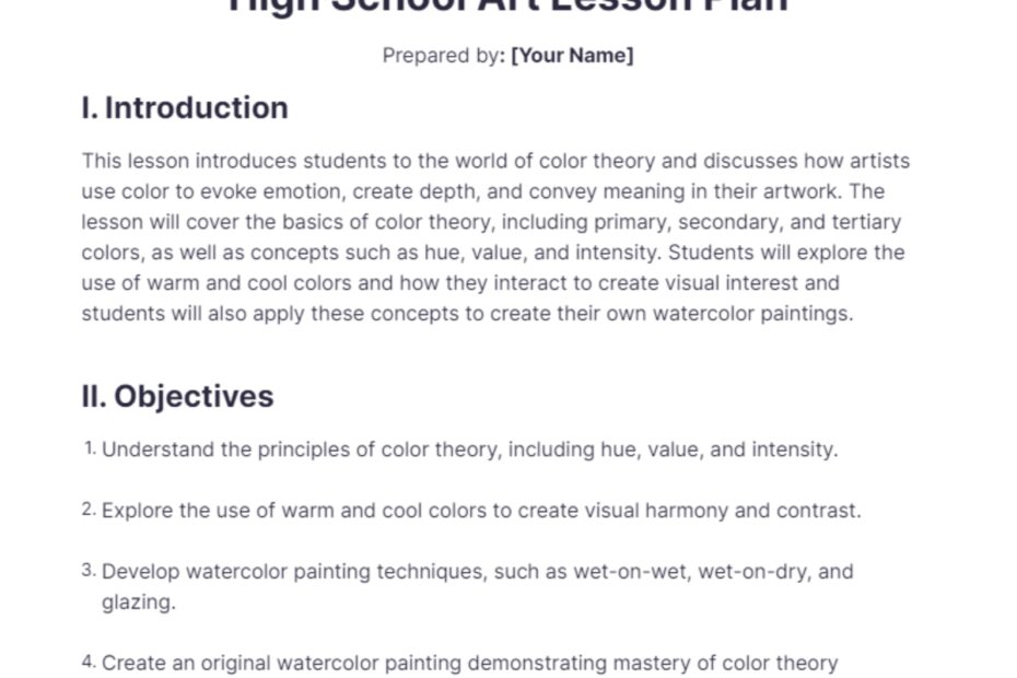 Free Art Lesson Plan Templates Editable And Printable