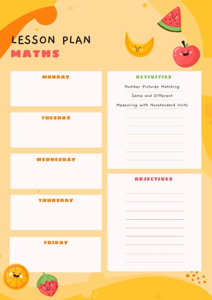 Free Creative Yellow Maths Pre K Lesson Plan Template Worksheets Library