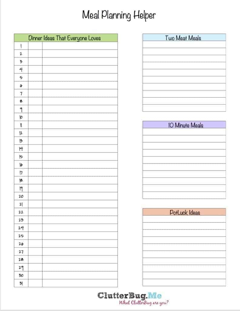 Free Meal Planning Printables Clutterbug
