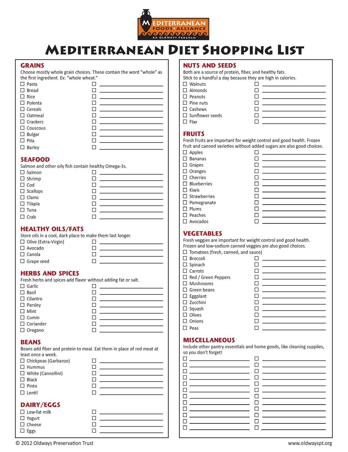 Free Mediterranean Diet Meal Plan Printable