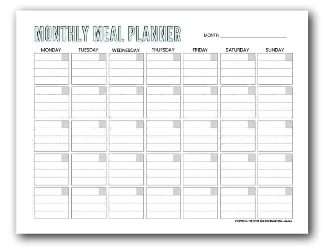 Free Monthly Meal Plan Printable Free Printables Hub