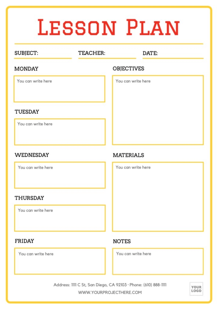Free Online Printable Lesson Plan Templates Printable Templates