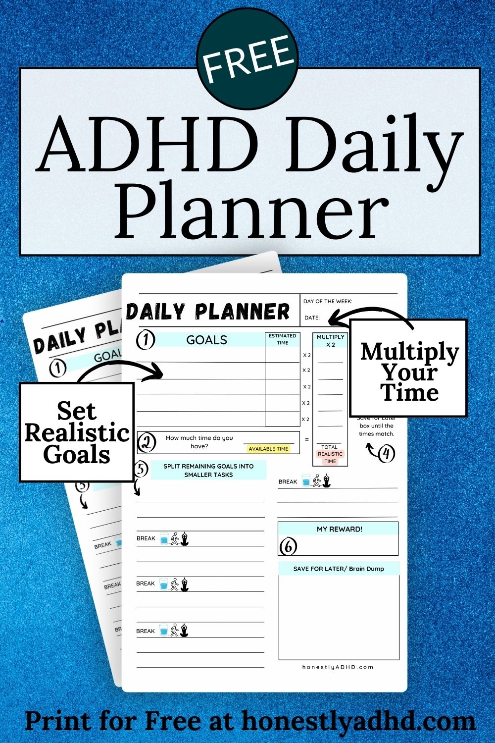 Free Printable ADHD Daily Planner Achieve Realistic Goals Honestly ADHD