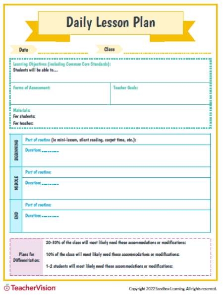 Free Printable Daily Lesson Plan Template Teachervision Bilarasa