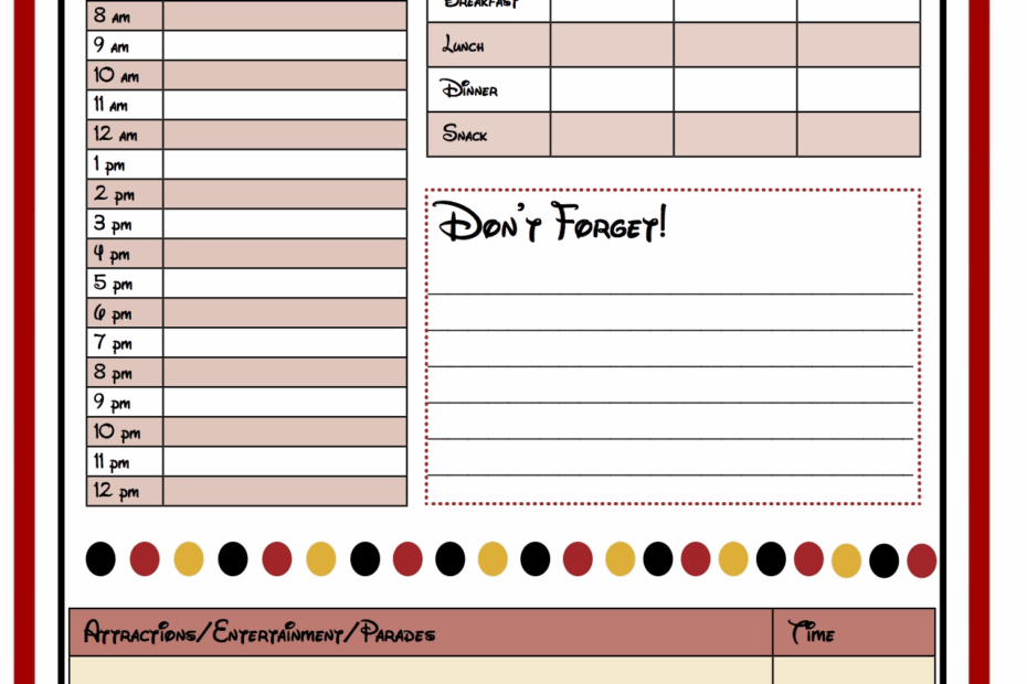 Free Printable Disney World Planning Sheets