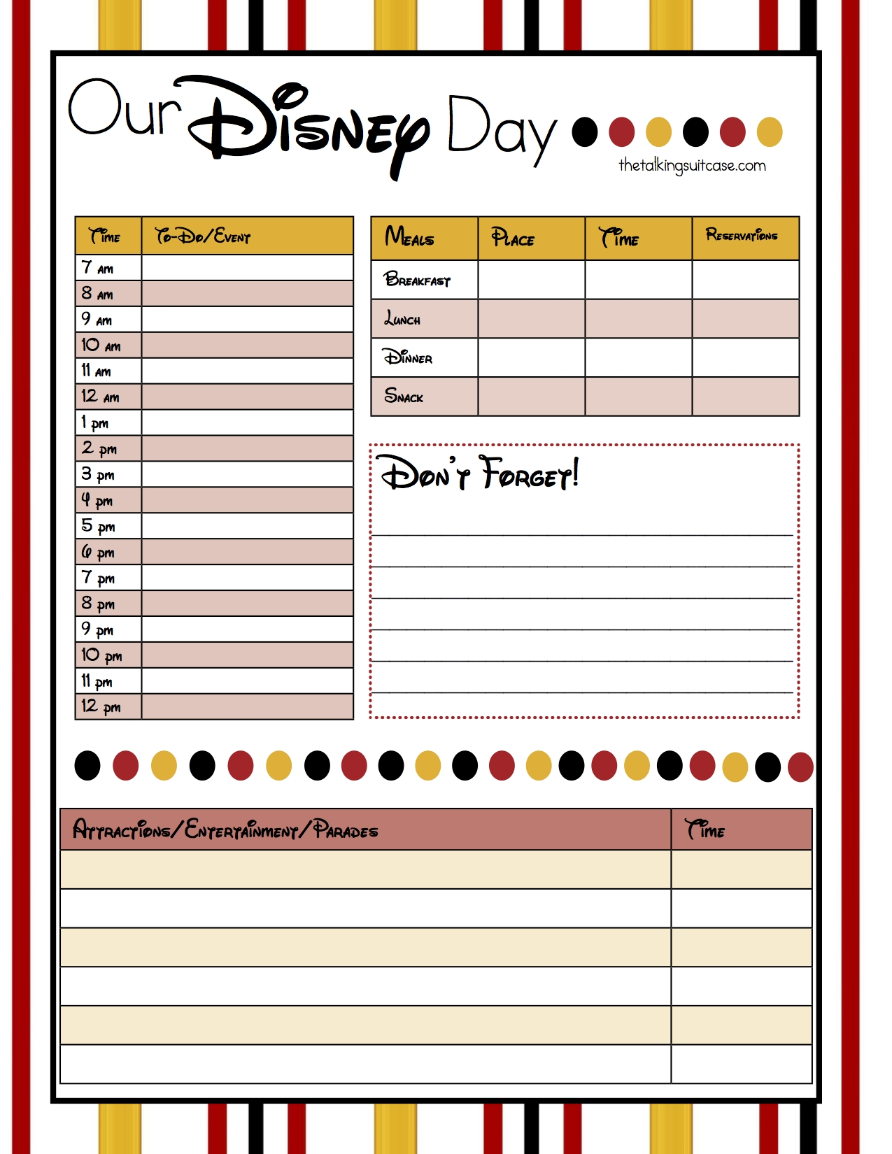 Free Printable Disney World Planning Sheets