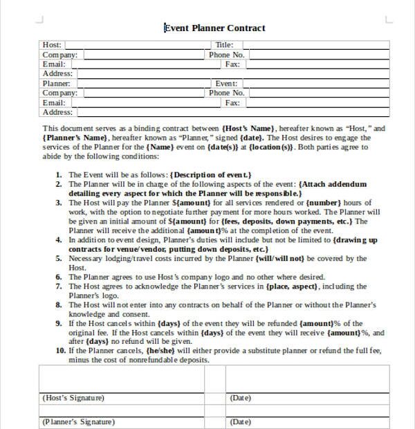 Free Printable Event Planning Contracts