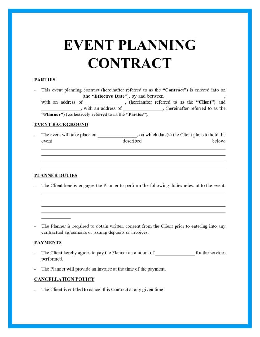 Free Printable Event Planning Contracts Printable Word Searches