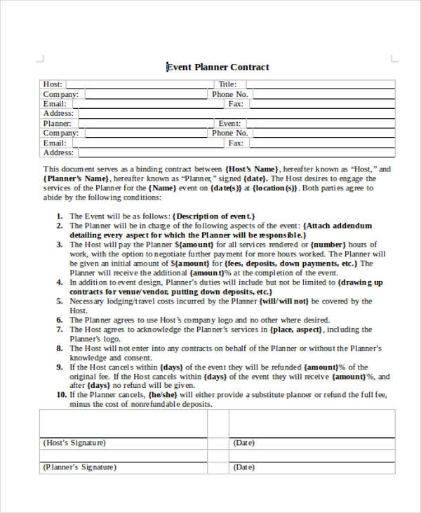 Free Printable Event Planning Contracts