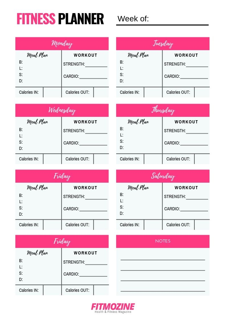 Free Printable Fitness Planner Pdf Printable Word Searches
