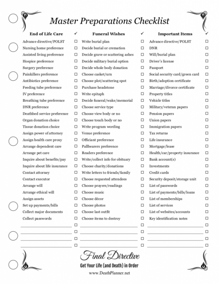 Free Printable Funeral Planning Checklist FREE Printable HQ