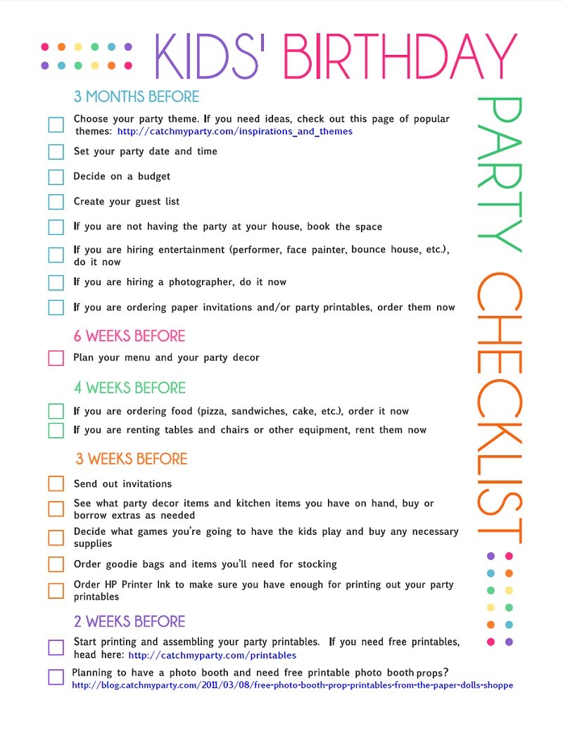FREE Printable Kids 39 Party Planning Checklist Catch My Party