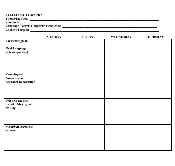 Free Printable Lesson Plan Form Printable Forms Free Online