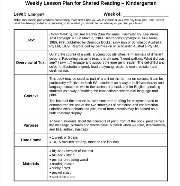 Free Printable Lesson Plan Template For Kindergarten Printable Lesson