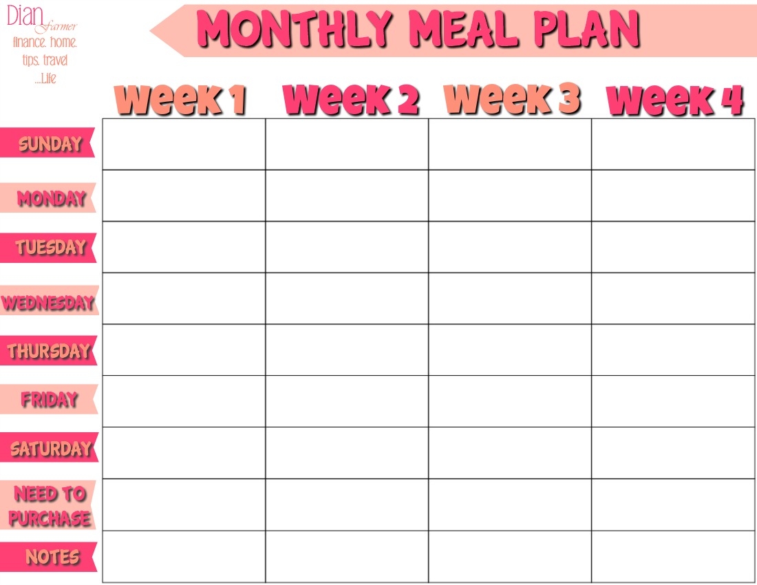 Free Printable Monthly Meal Planning Calendar Jinny Lurline