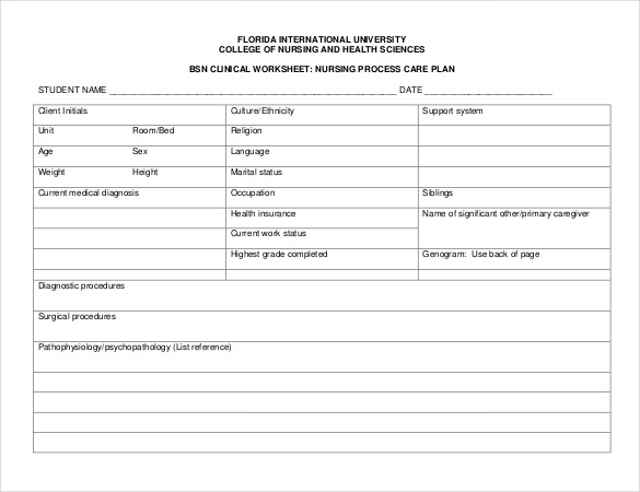 Free Printable Nursing Care Plan Template Printable Templates