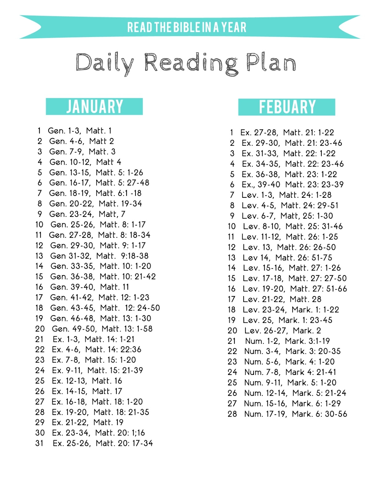 Free Printable One Year Bible Reading Plan