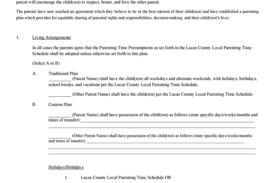 Free Printable Parenting Agreement Template Printable Forms Free Online