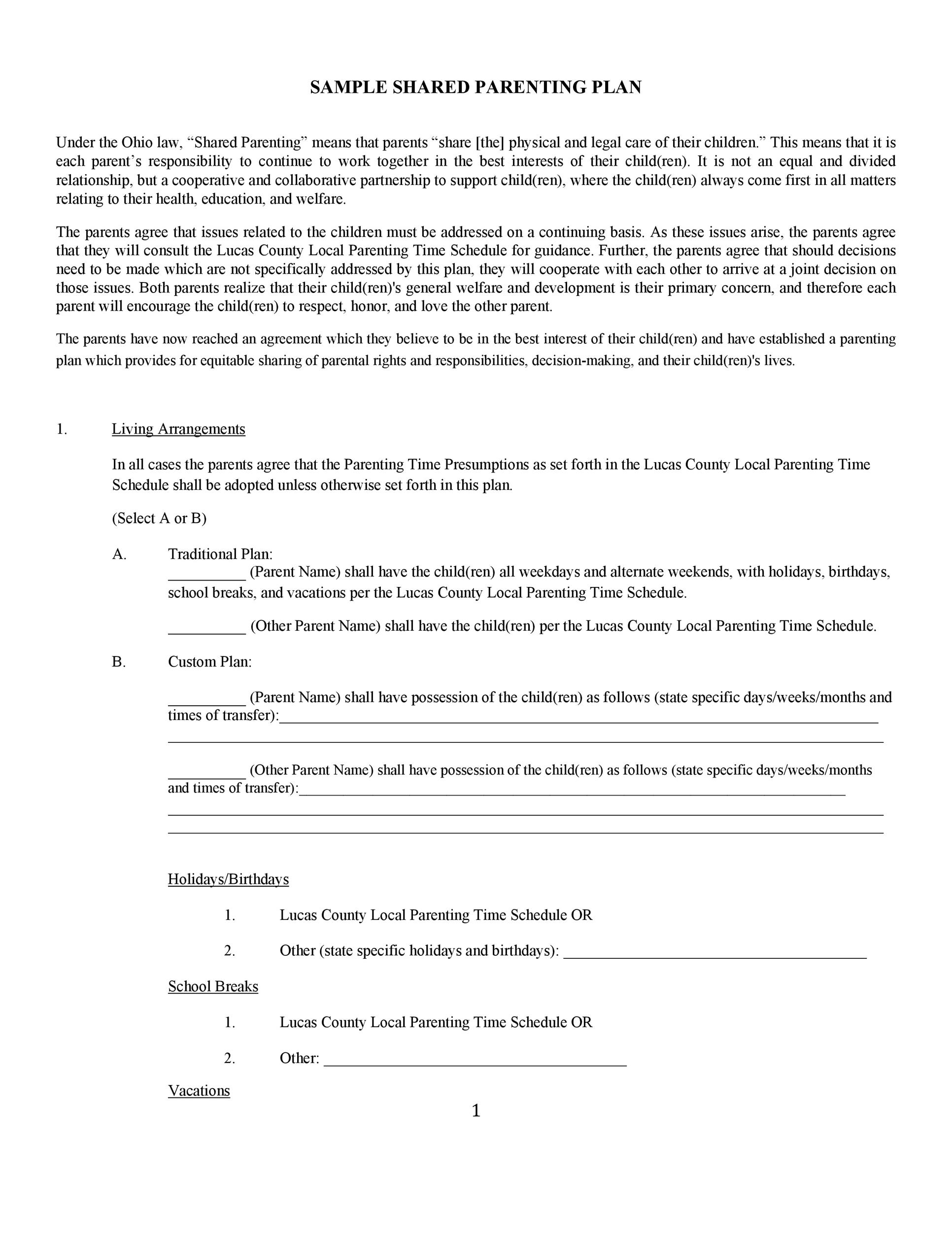 Free Printable Parenting Agreement Template Printable Forms Free Online