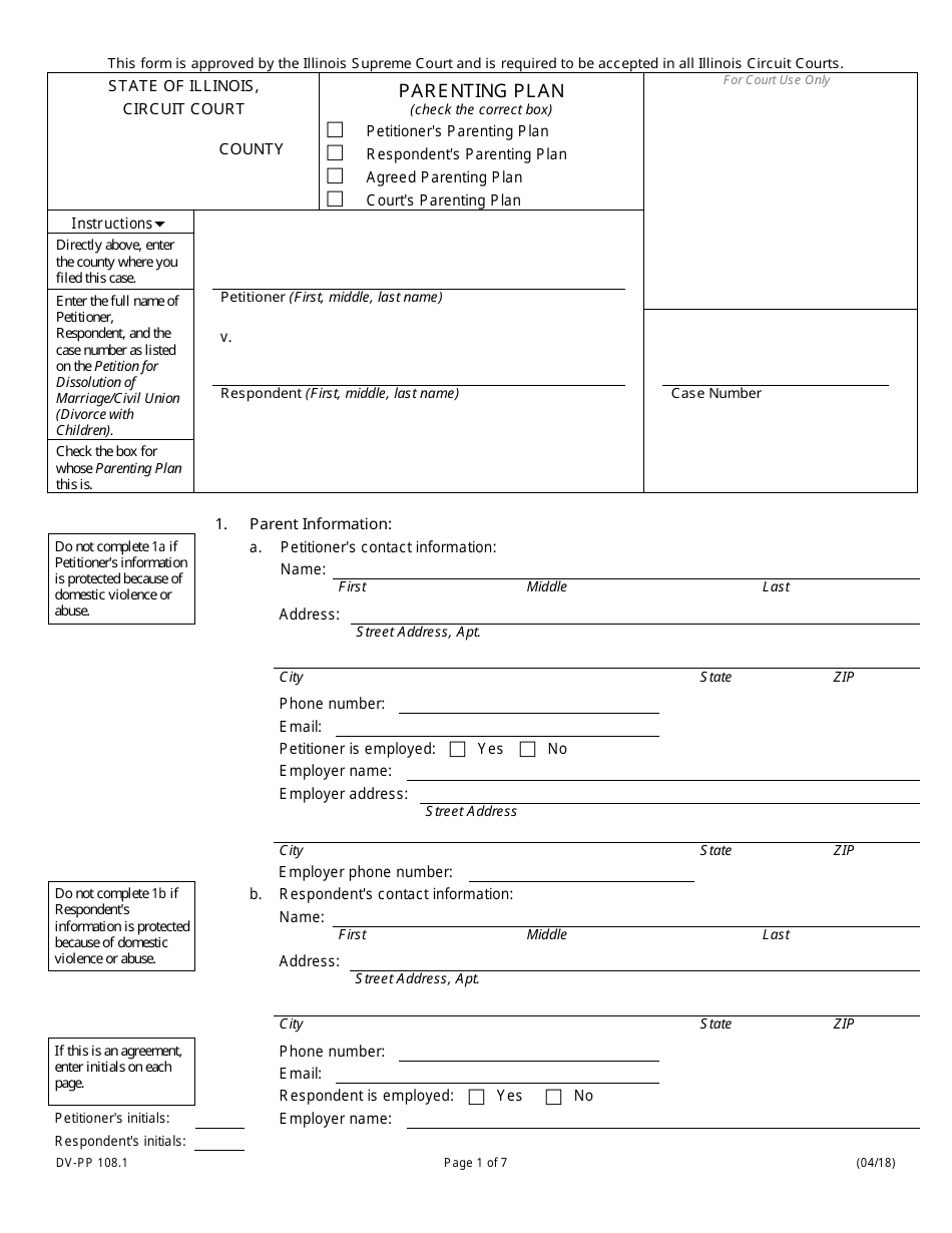 Free Printable Parenting Plan Illinois