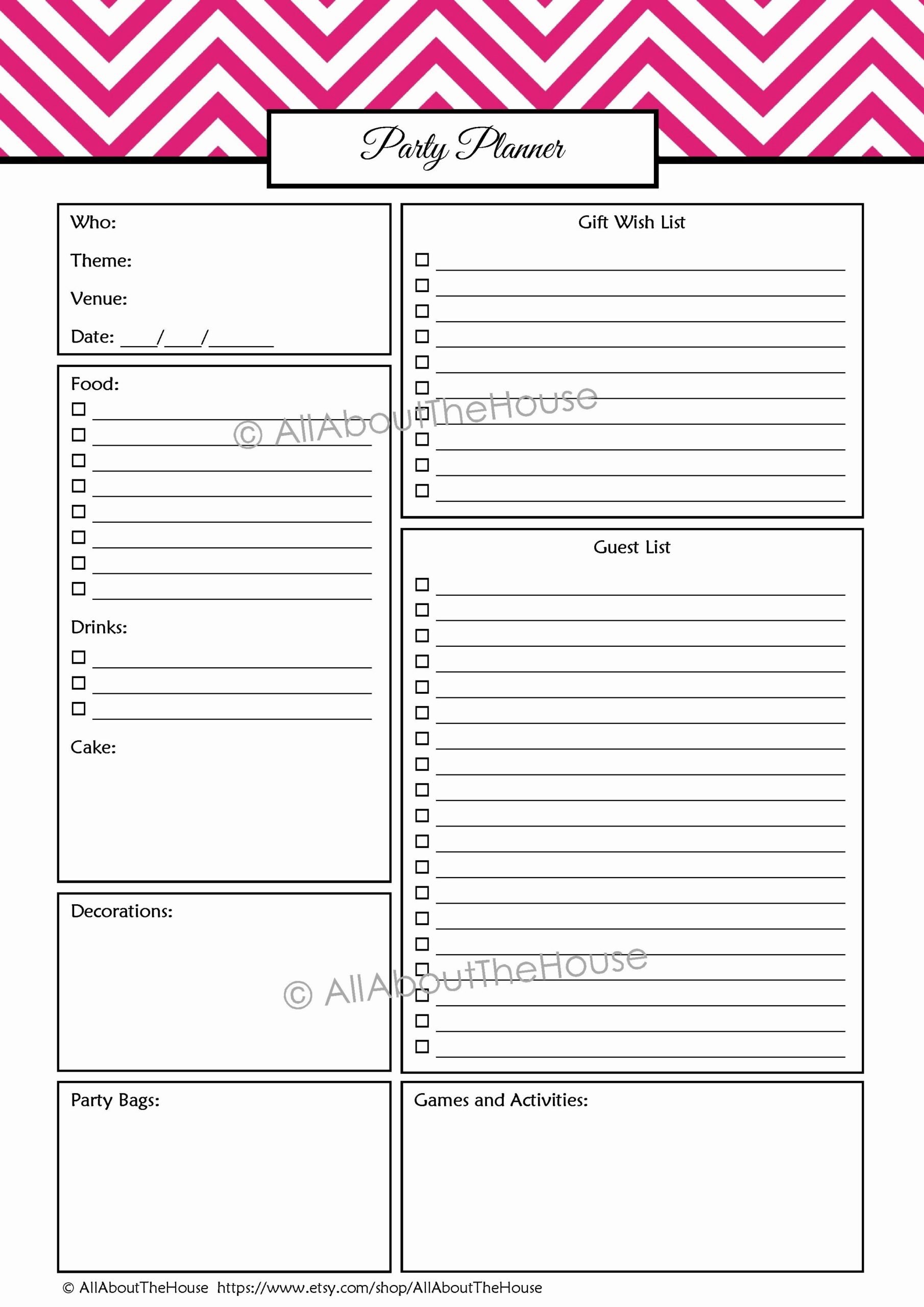 Free Printable Party Planning Template Printable Templates