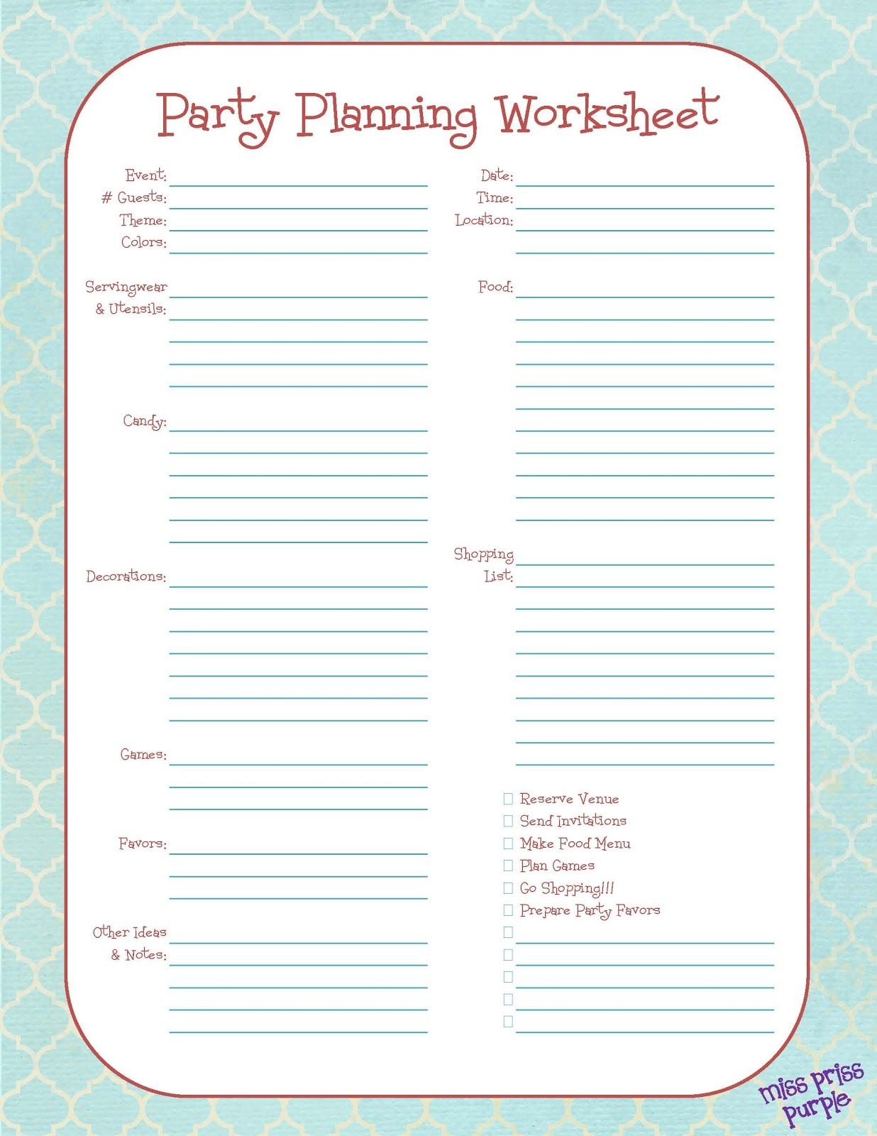 Free Printable Party Planning Templates Printable Party