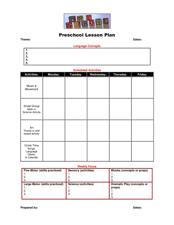 Free Printable Preschool Lesson Plans Template Printable Lesson Plans