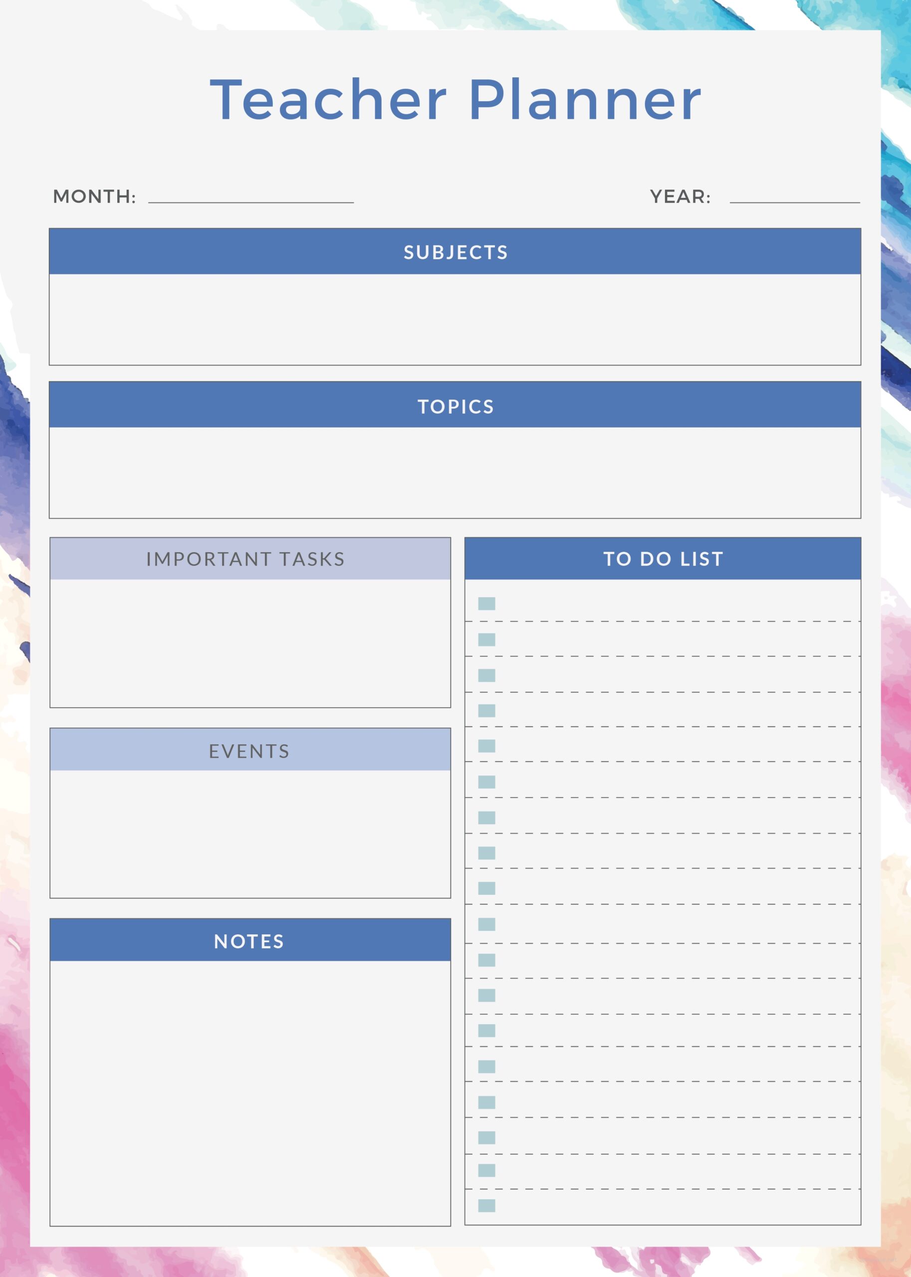 Free Printable Teacher Planner Template Printable Templates