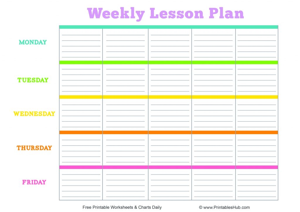 Free Printable Weekly Lesson Plans Template PDF One Blank Format 