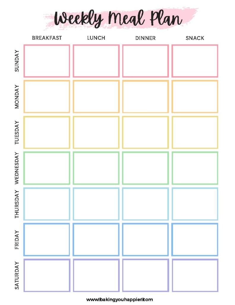 Free Printable Weekly Meal Plan Baking You Happier
