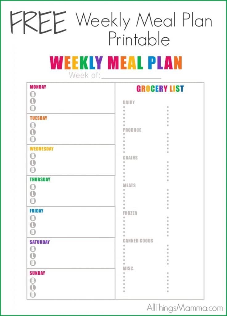 Free Printable Weekly Meal Plan Template Printable Templates