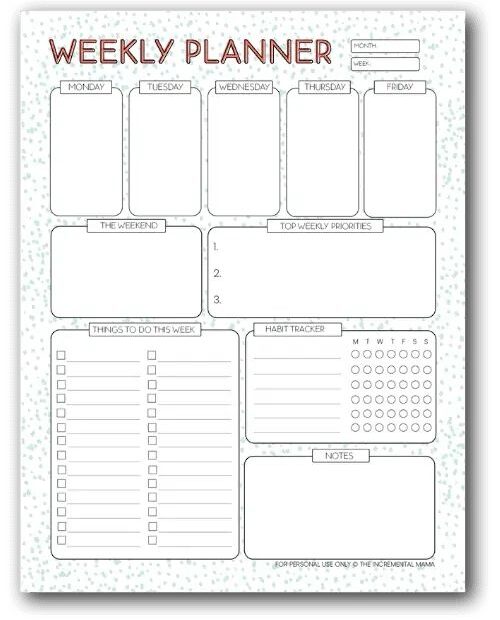 Free Printable Weekly Planner Template In Red And White With Dots