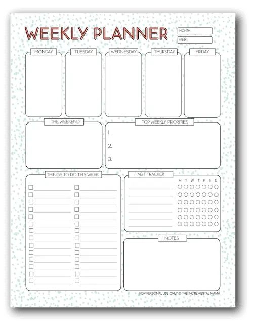Free Printable Weekly Planner Template In Red And White With Dots