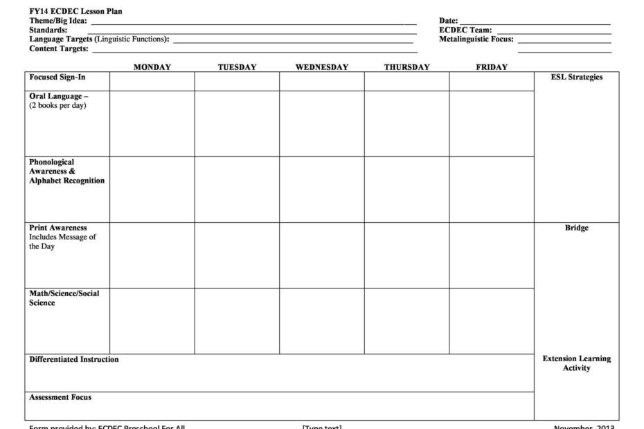Free Printable Weekly Preschool Lesson Plans Printable Lesson Plans