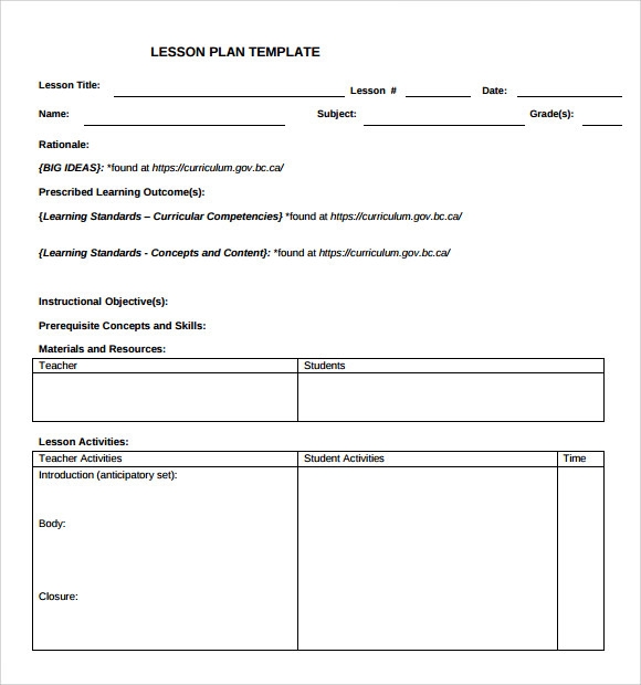 Free Teacher Lesson Plan Template Printable Printable Templates