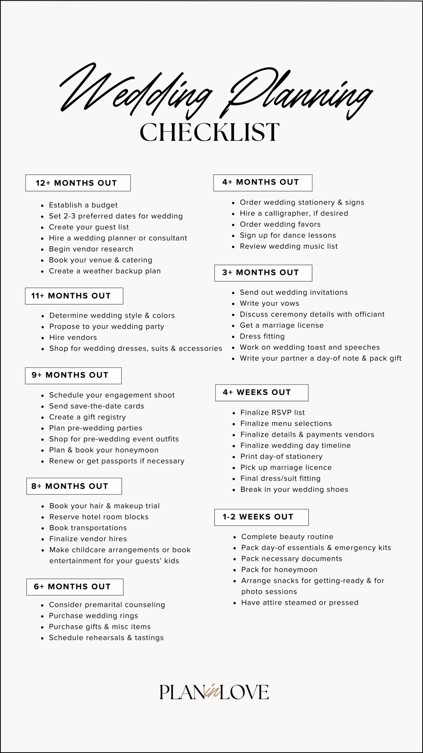 Free Wedding Checklist Plan In Love Wedding Planner Checklist 