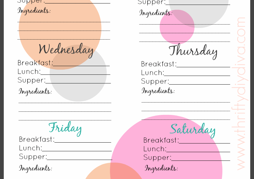 Free Weekly Meal Menu Planning Printable
