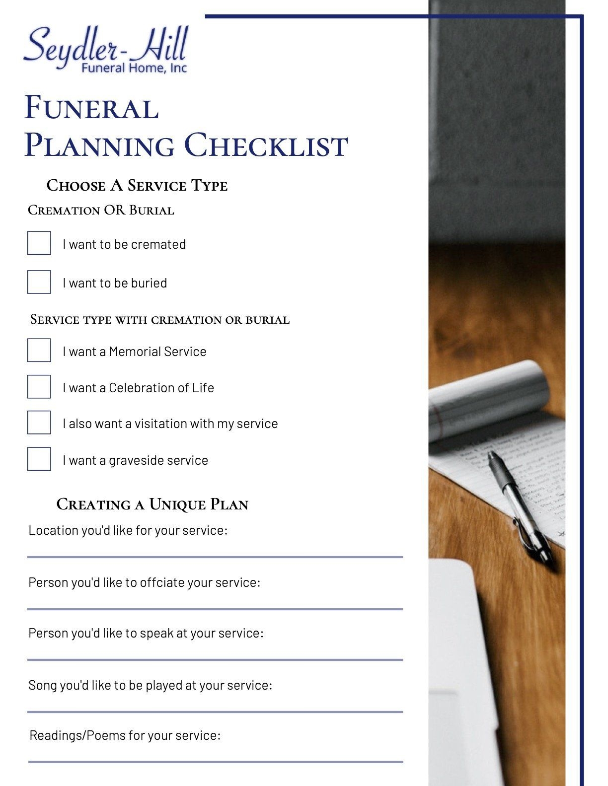 Funeral Planning Checklist Printable