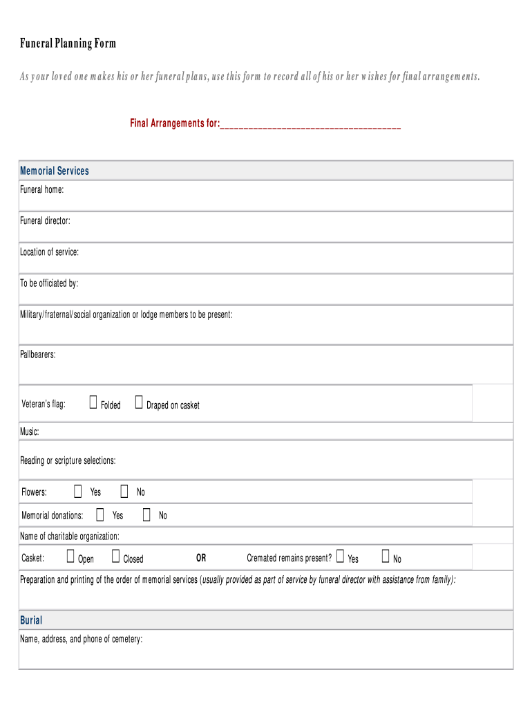 Funeral Planning Declaration Form Fill Out Sign Online DocHub