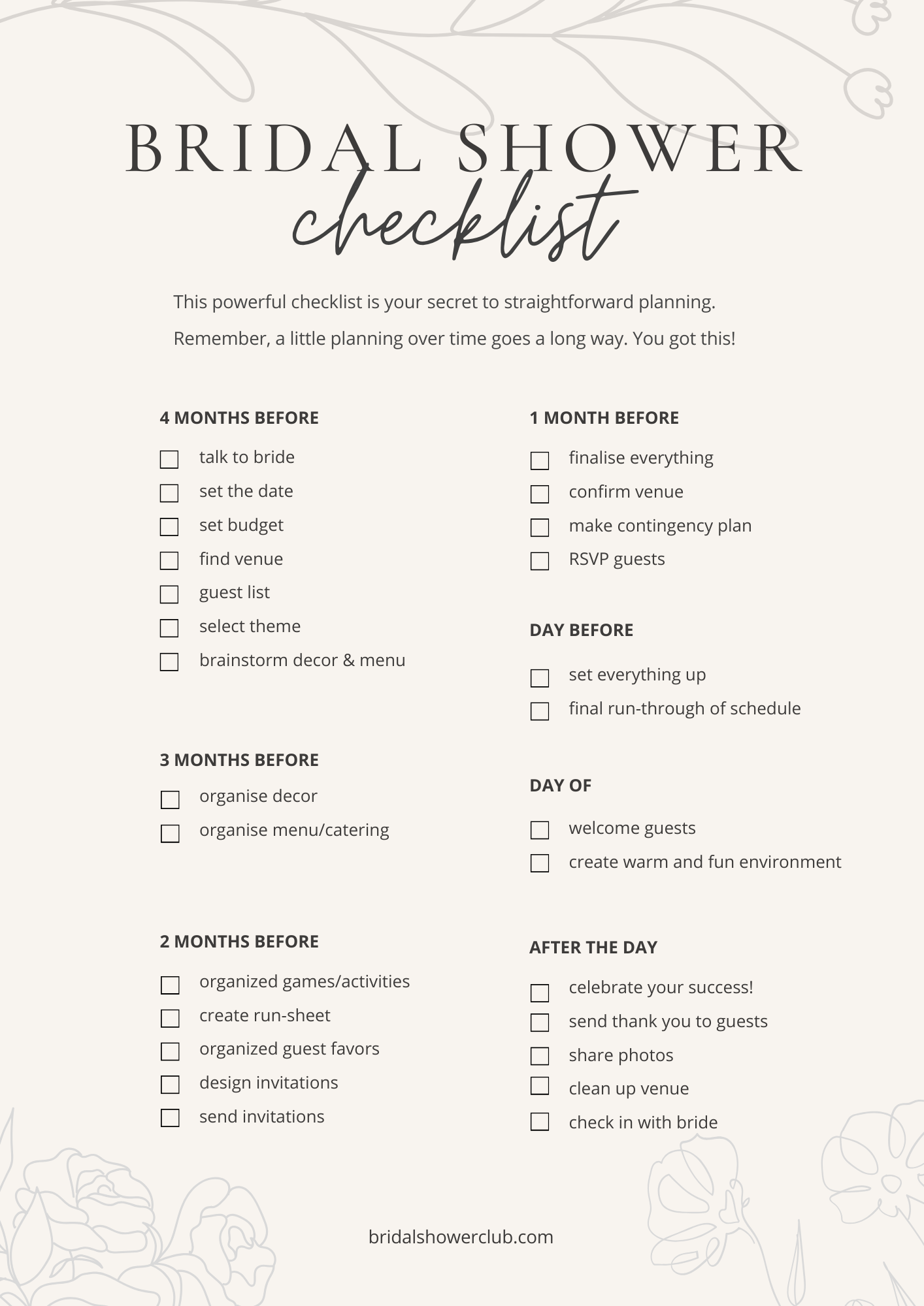 Get Your FREE Printable Bridal Shower Checklist Here