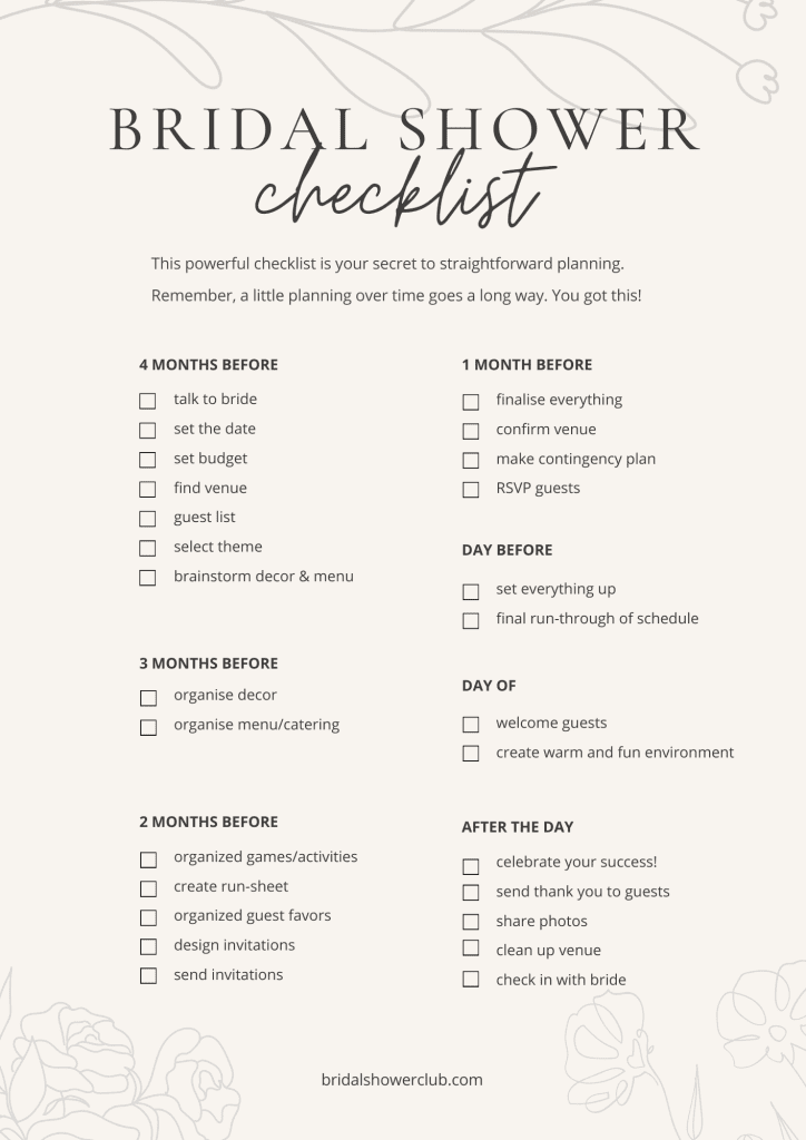 Get Your FREE Printable Bridal Shower Checklist Here