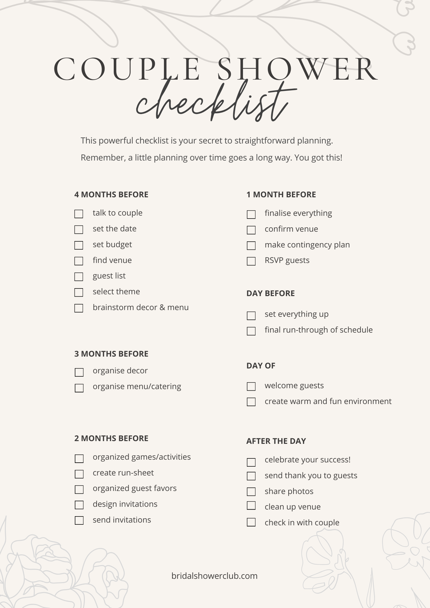 Get Your FREE Printable Bridal Shower Checklist Here