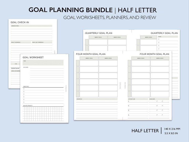 HALF LETTER Goal Planning Printable Inserts Etsy