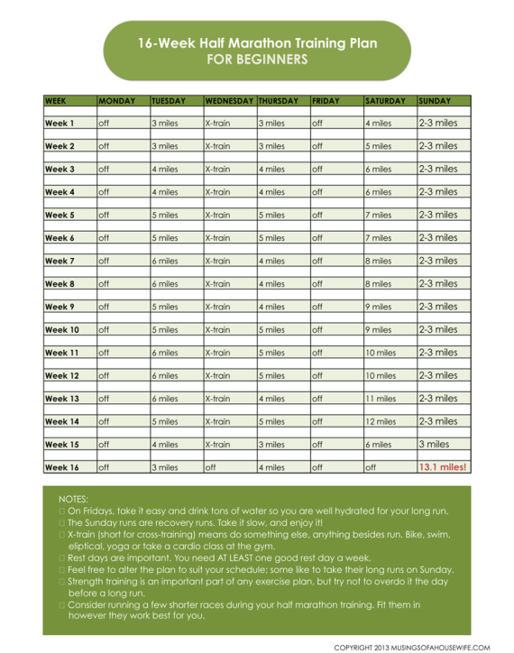 Half Marathon Training Plan with Printable 
