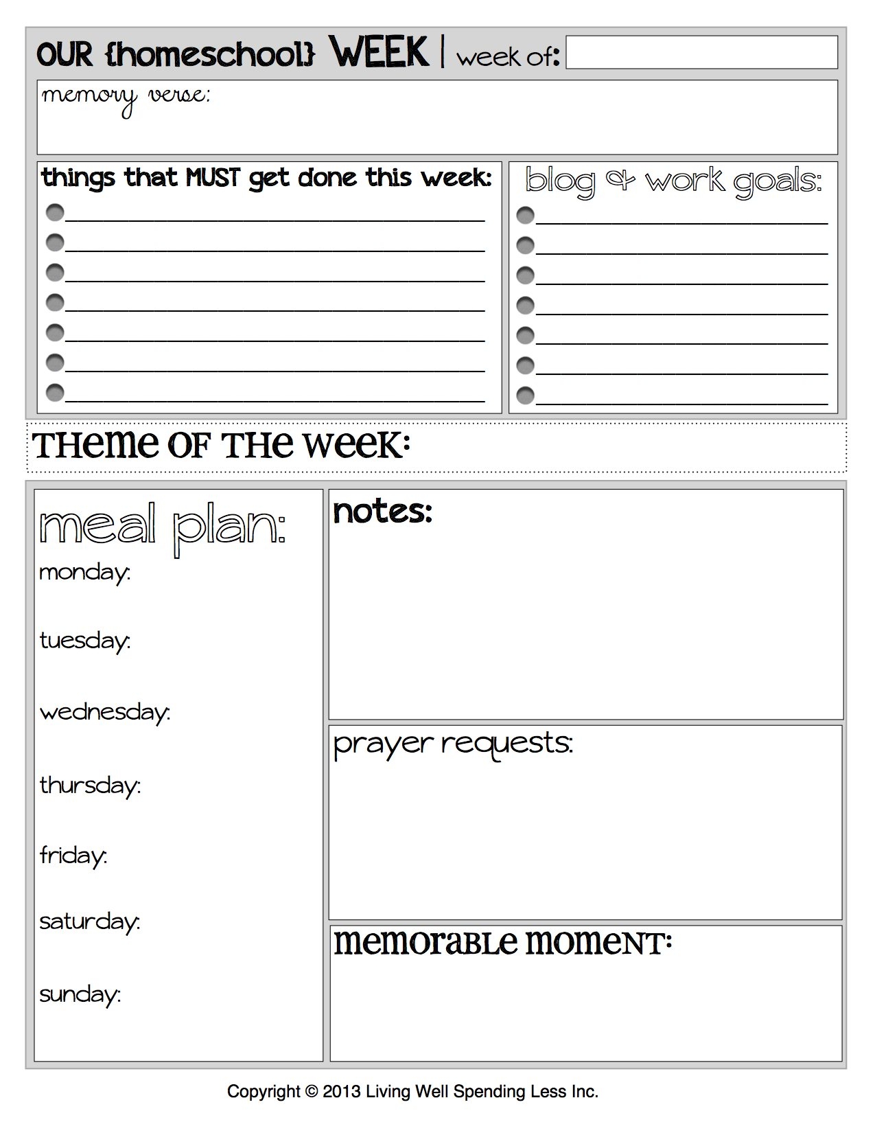 Homeschool Weekly Planner Printable